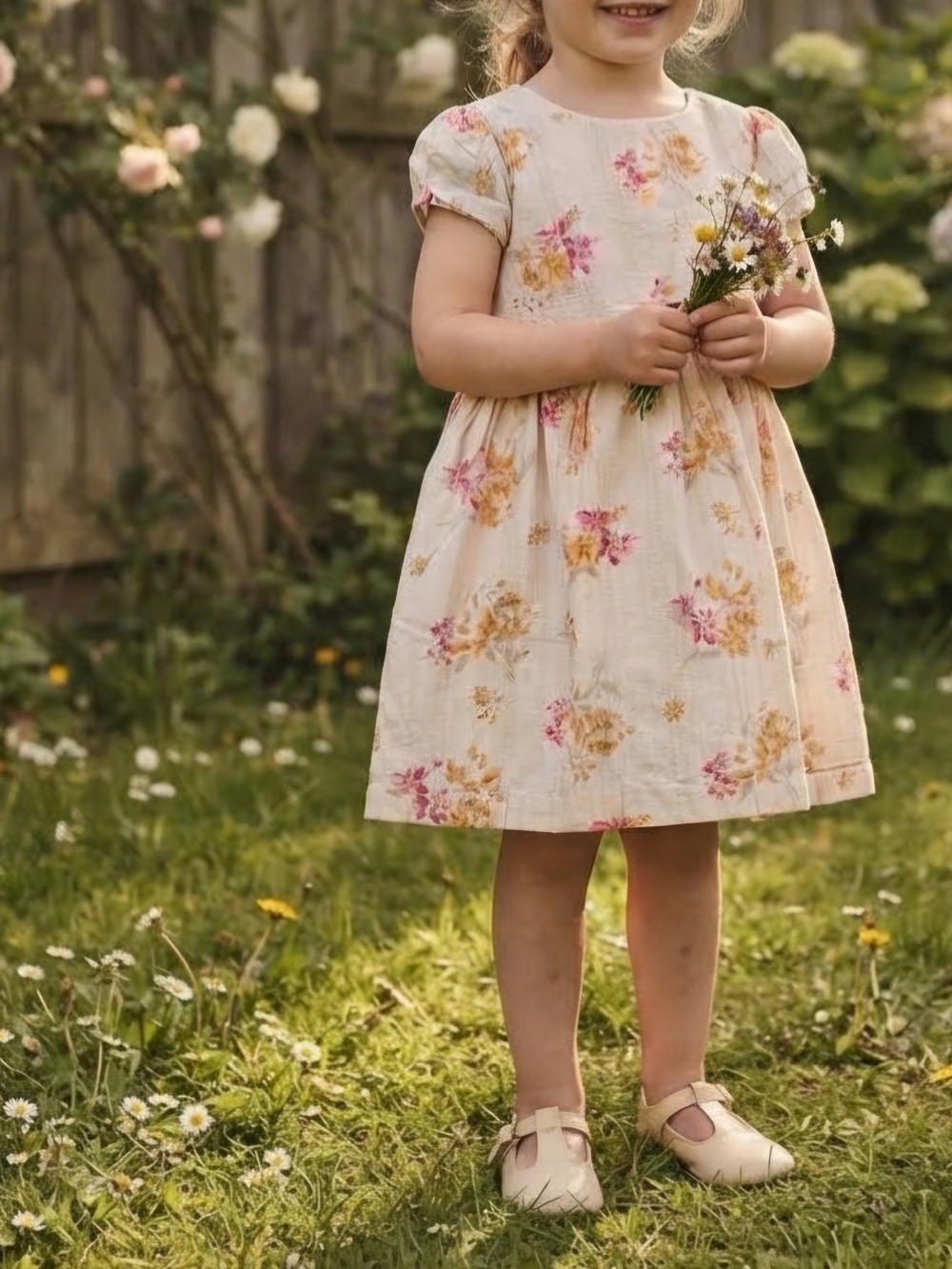 OshKosh B'gosh Cream Dress with Pink & Yellow Floral Print